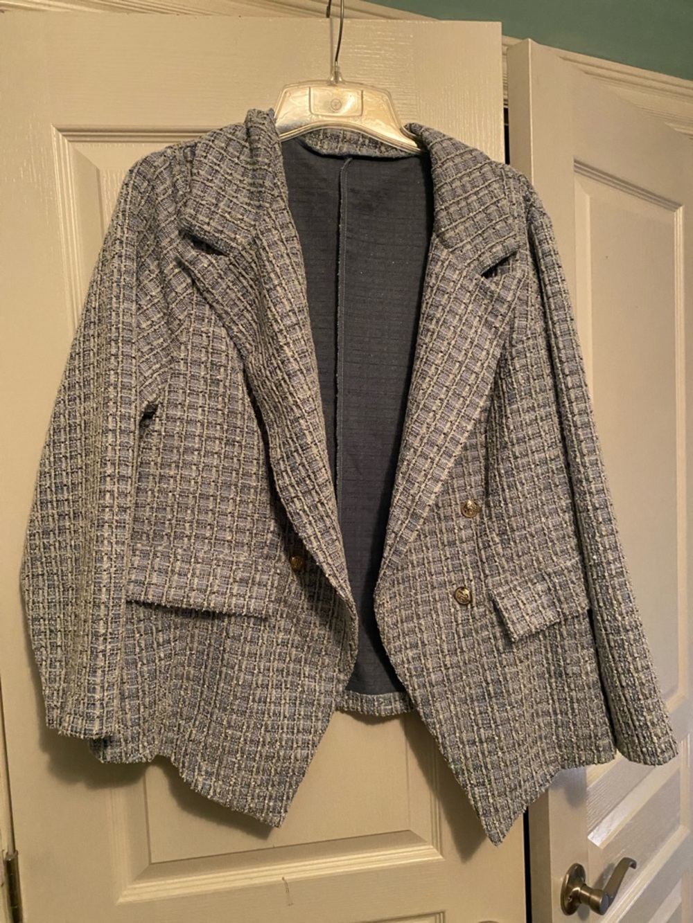 SHEIN Gray Textured Woven Double-Breasted Blazer